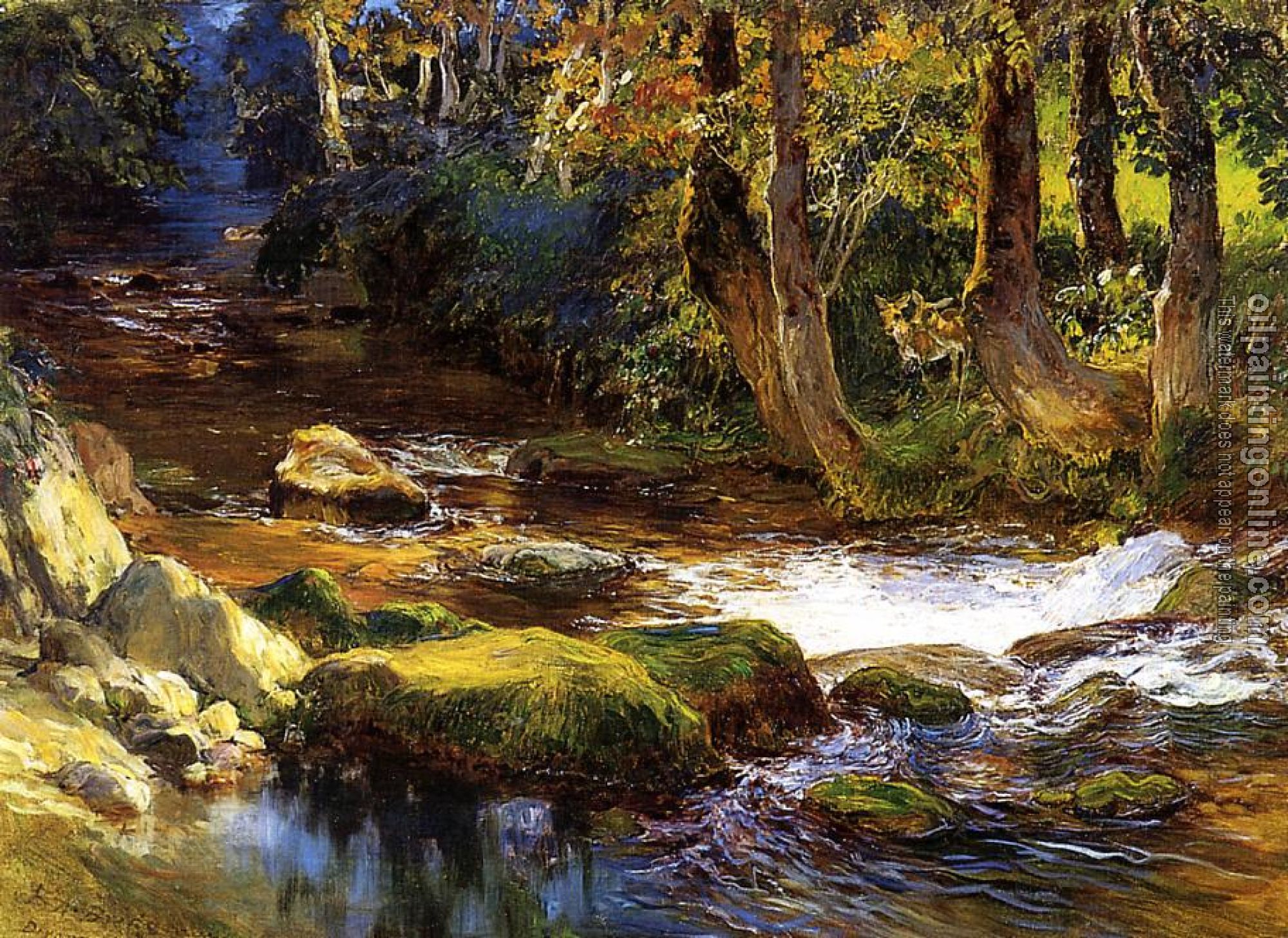 Frederick Arthur Bridgman - River Landscape with Deer